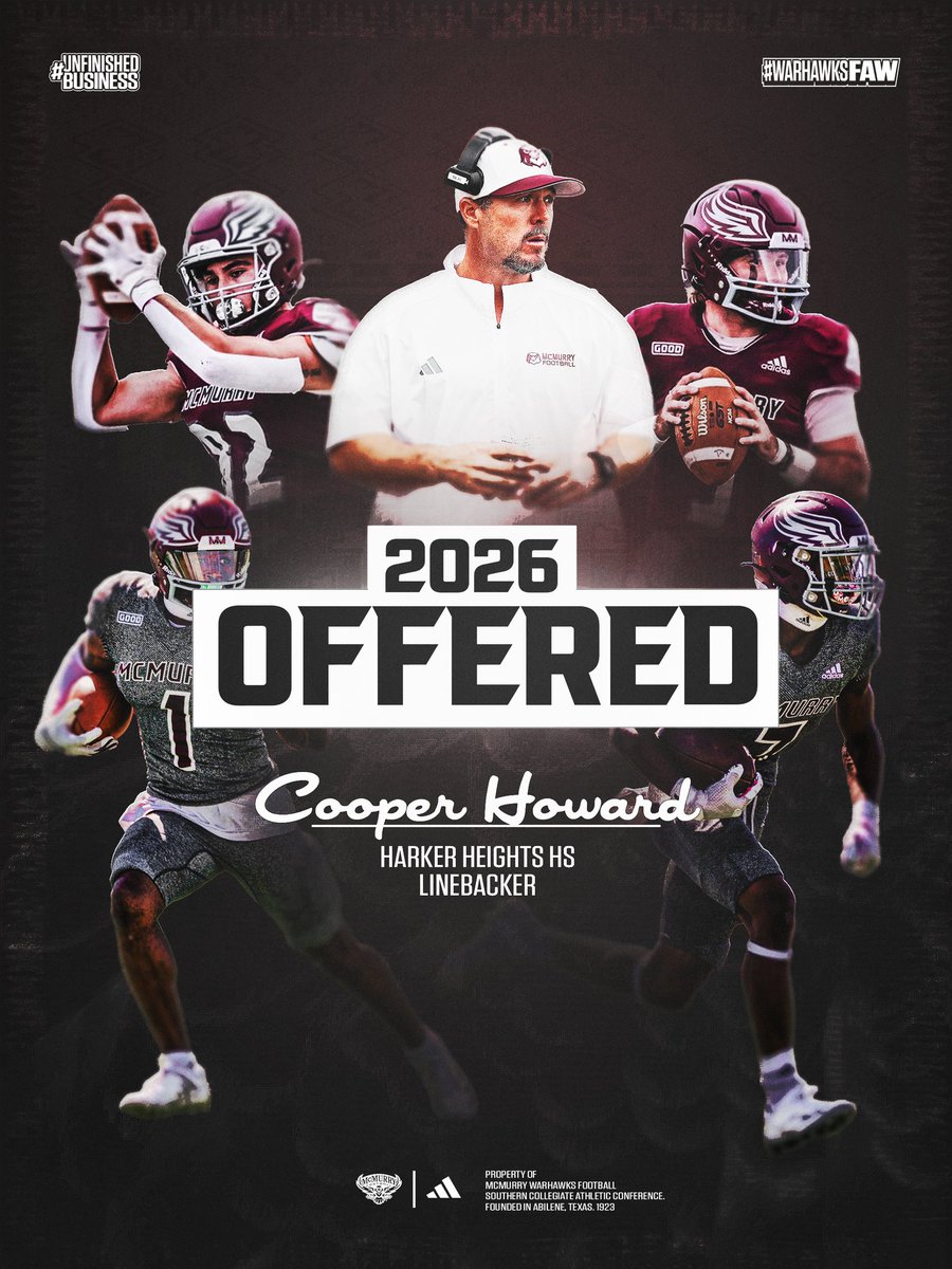 Cooper Howard (@cooperhoward_22) on Twitter photo I am honored to receive my First Offer from McMurry Football
<a href="/McMURRYFOOTBALL/">McMURRY FOOTBALL</a> <a href="/IamCoachWash/">Correy Washington</a> <a href="/RecruitHeights/">RecruitTheShield</a> <a href="/MarkHum7/">Mark Humble</a> <a href="/HHKnights_FB/">Harker Heights Football</a> <a href="/Knight_Strength/">Knight Strength</a> <a href="/coach_t_ritchie/">Todd Ritchie</a> <a href="/Coach__OMalley/">Coach O</a> <a href="/streetziam/">GREG MARCUS</a> I am honored to receive my First Offer from McMurry Football
<a href="/McMURRYFOOTBALL/">McMURRY FOOTBALL</a> <a href="/IamCoachWash/">Correy Washington</a> <a href="/RecruitHeights/">RecruitTheShield</a> <a href="/MarkHum7/">Mark Humble</a> <a href="/HHKnights_FB/">Harker Heights Football</a> <a href="/Knight_Strength/">Knight Strength</a> <a href="/coach_t_ritchie/">Todd Ritchie</a> <a href="/Coach__OMalley/">Coach O</a> <a href="/streetziam/">GREG MARCUS</a>