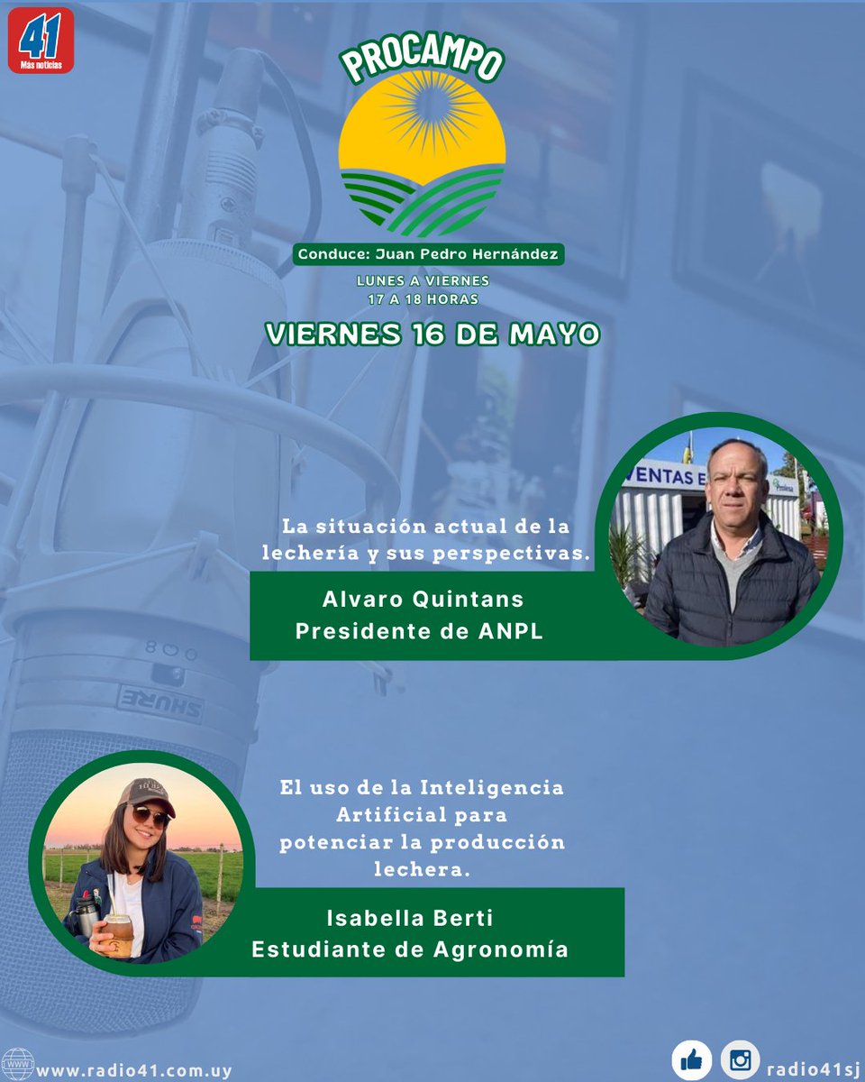Radio 41 (@radio41sj) on Twitter photo Hoy en #Procampo
Escuchanos en el 1360 AM o por radio41.com.uy
<a href="/ruralSJ/">Asociacion Rural de San Jose</a>
<a href="/zavala_justino/">justino zavala</a>
<a href="/anpl_uy/">ANPL</a>
<a href="/SociedadLeche/">Sociedad de Productores de Leche de Rodríguez</a>
<a href="/LeandroNoya1/">Leandro Noya</a>
<a href="/Leandrogalarra6/">Leandro galarraga</a>
<a href="/NinaSellan2839/">NINA SELLANES</a>
<a href="/isaberti5/">Isabella Berti De León</a>
<a href="/Alvaropv1/">Alvaro Perez Viazzi</a>
<a href="/mercolacteauy/">Mercolacteauy</a>
<a href="/INALE_UY/">INALE</a>
<a href="/FabianH180274/">Fabian Hernández</a>
<a href="/FSantarcieri/">Fernando Santarcieri</a> Hoy en #Procampo
Escuchanos en el 1360 AM o por radio41.com.uy
<a href="/ruralSJ/">Asociacion Rural de San Jose</a>
<a href="/zavala_justino/">justino zavala</a>
<a href="/anpl_uy/">ANPL</a>
<a href="/SociedadLeche/">Sociedad de Productores de Leche de Rodríguez</a>
<a href="/LeandroNoya1/">Leandro Noya</a>
<a href="/Leandrogalarra6/">Leandro galarraga</a>
<a href="/NinaSellan2839/">NINA SELLANES</a>
<a href="/isaberti5/">Isabella Berti De León</a>
<a href="/Alvaropv1/">Alvaro Perez Viazzi</a>
<a href="/mercolacteauy/">Mercolacteauy</a>
<a href="/INALE_UY/">INALE</a>
<a href="/FabianH180274/">Fabian Hernández</a>
<a href="/FSantarcieri/">Fernando Santarcieri</a>