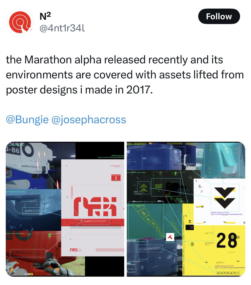 MarathonIntel's tweet image. The Marathon Dev Team has responded being called out for using an artists work without permission
They say it was a former Bungie employee and that they are “reviewing how this oversight occurred”
