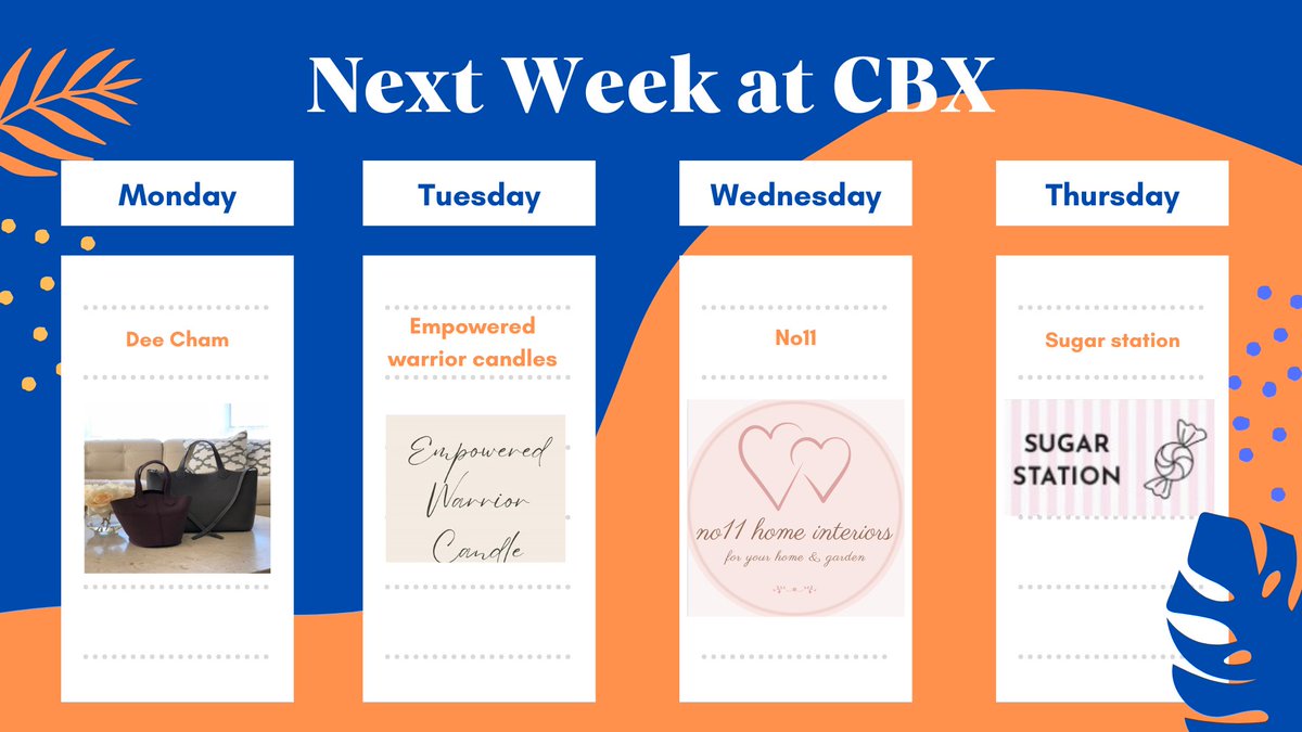 Take a look at next weeks stall line up here at CBX