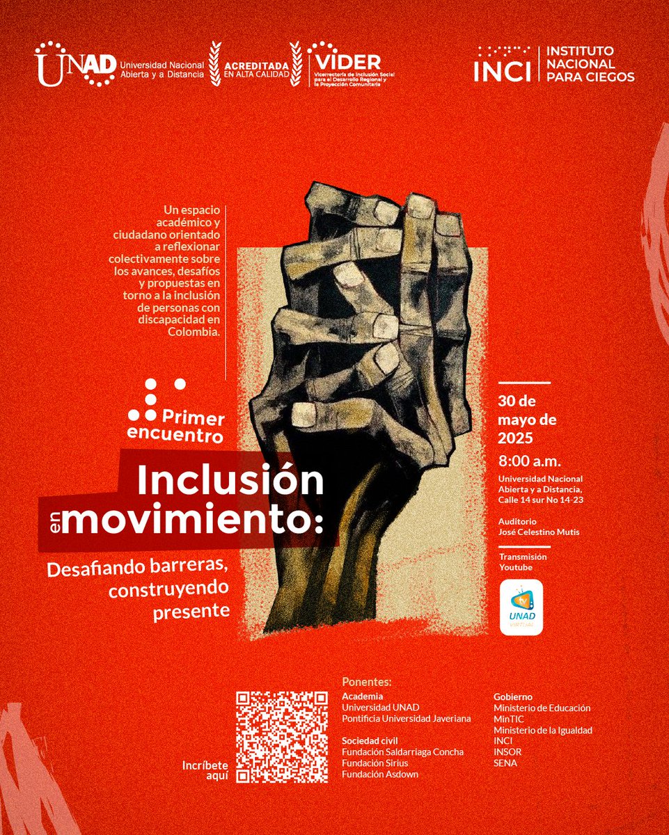 El OIR de las Regiones UNAD (@eloirdelaregion) on Twitter photo La Universidad Nacional Abierta y a Distancia <a href="/UniversidadUNAD/">Universidad UNAD</a> en alianza con el Instituto
Nacional para Ciegos @INCI , extendemos una cordial invitación a participar en el:
Primer encuentro “Inclusión en Movimiento: Desafiando barreras, construyendo presente”.
Agradecemos La Universidad Nacional Abierta y a Distancia <a href="/UniversidadUNAD/">Universidad UNAD</a> en alianza con el Instituto
Nacional para Ciegos @INCI , extendemos una cordial invitación a participar en el:
Primer encuentro “Inclusión en Movimiento: Desafiando barreras, construyendo presente”.
Agradecemos