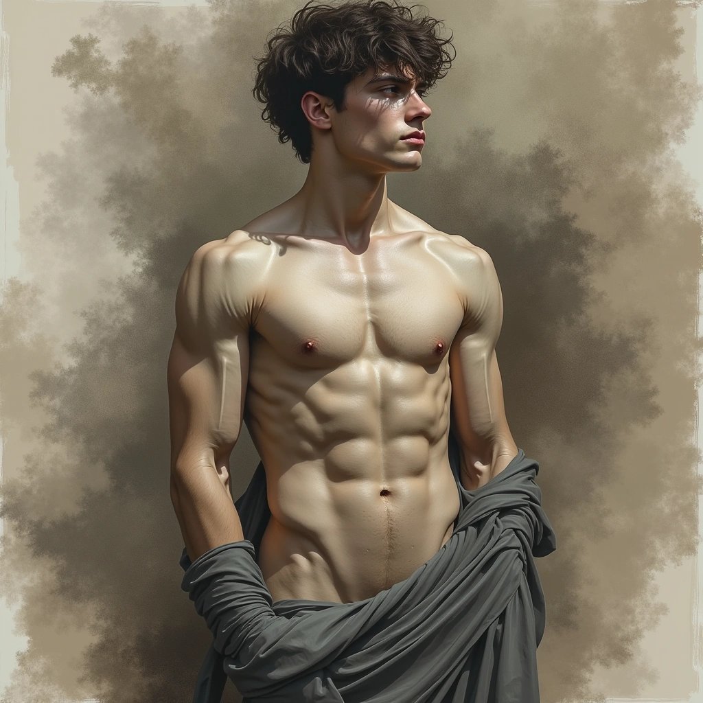 kubryck's tweet photo. #AIart #maleaesthetic #digitalpainting #shirtless #muscularguy #handsome #classicbeauty #abs #curlyhair #statuesque #portraitstyle #fantasylook #fitbody #greekvibes #modelpose #artisticnudity #fluxdev https://t.co/WZOUF0brNC