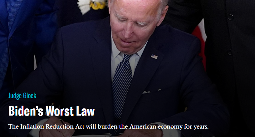 judgeglock's tweet image. The Inflation Reduction Act was one of most ill-considered pieces of legislation in American history. For the Spring issue of @CityJournal I show the ways the act and its implementation empowered activists, burdened the economy, and busted the budget. (Link 👇)