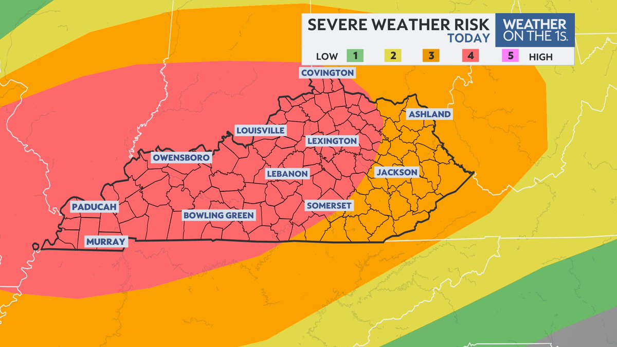 Kayla Moody (@kaylamoody) on Twitter photo 🚨SEVERE WEATHER LIKELY TODAY🚨
🔹Threat: Strong tornadoes, large hail, damaging winds
🔹Timing: Mid to late afternoon & evening
🔹System should be out of KY by midnight
#Kentucky #kywx #INwx <a href="/SpectrumNews1KY/">Spectrum News 1 Kentucky</a> 🚨SEVERE WEATHER LIKELY TODAY🚨
🔹Threat: Strong tornadoes, large hail, damaging winds
🔹Timing: Mid to late afternoon & evening
🔹System should be out of KY by midnight
#Kentucky #kywx #INwx <a href="/SpectrumNews1KY/">Spectrum News 1 Kentucky</a>