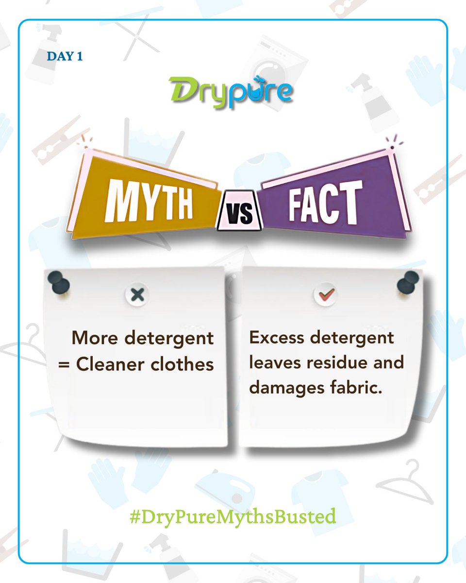 drypureindia's tweet photo. More detergent ≠ cleaner clothes! 🚫
Too much leaves residue &amp; ruins fabric. 🧼

#DryPureMyths #LaundryTips #DryCleaningTruths #DryPure #LaundryRelief #LaundryDayStruggles #POVReels #WeekendVibes #LaundryService #CleanClothesNoStress https://t.co/6tslDVev0T
