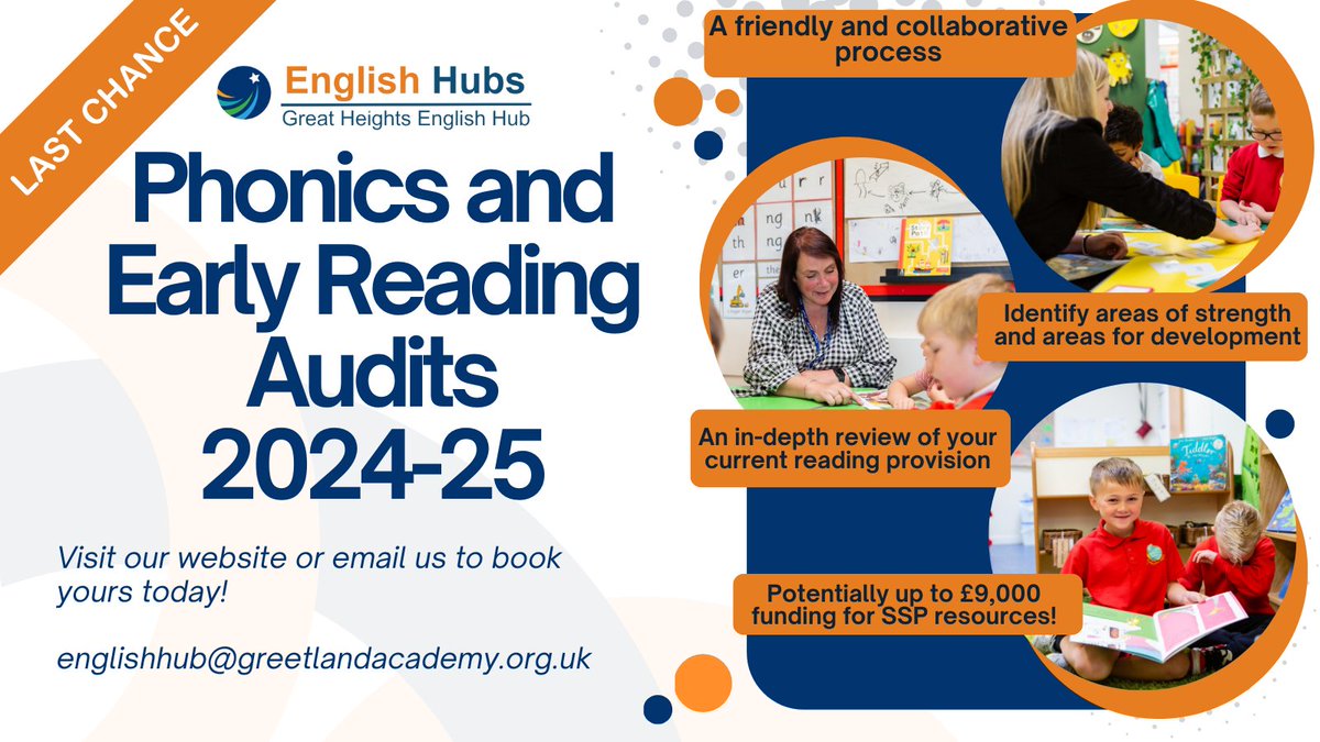 📣 LAST CHANCE FOR AUDITS THIS ACADEMIC YEAR!
We have a handful of dates left this year for phonics &amp; early reading audits - Get yours booked in &amp; you could potentially receive up to £9,000 in funding to help you hit the ground running next year!
#Leeds #Calderdale #Kirklees