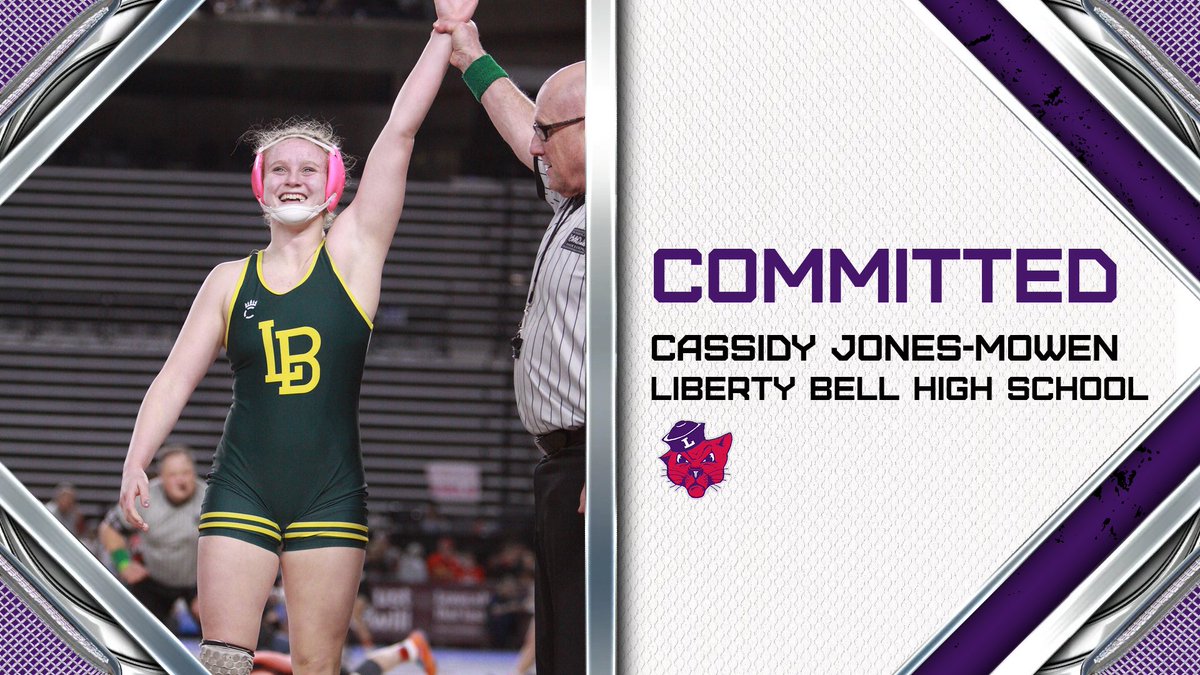 Welcome to the Linfield family, Cassidy Jones-Mowen! Cassidy is a Washington state champ, 2x state medalist and 3x state qualifier who won 87 matches and lost only six in her final two seasons. 😼🤼‍♀️🟣
 
#RollCats | #MatCats | #CollegeWrestling