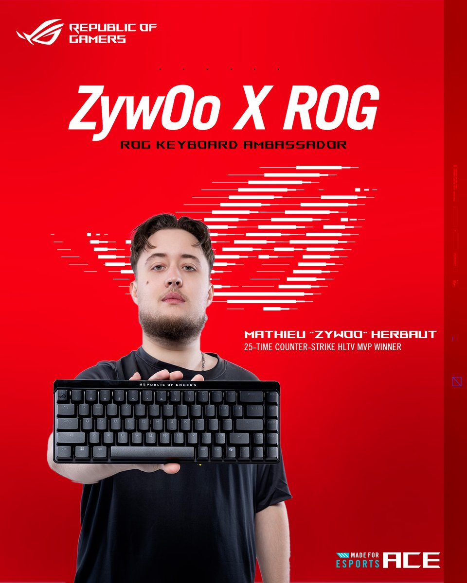 The best in CS joins forces with ROG.

We are honored to welcome 3-time HLTV Best Player of the Year <a href="/zywoo/">ZywOo</a> to the Republic as an ambassador for gaming keyboards

#ROGxZywOo #ROGPeripherals #AceTheGame #Esports