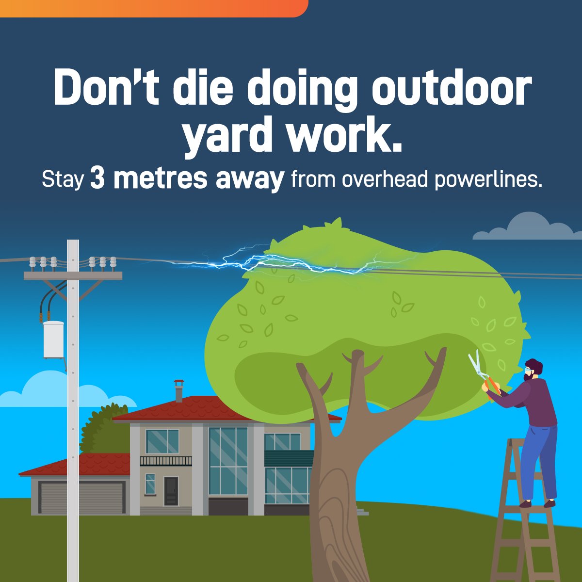 Reminder: check for overhead powerlines before starting outdoor chores like gutter cleaning or tree trimming. Electricity can arc to you or your tools if you get too close. Find more safety tips for Powerline Safety Week (May 12-18) at ESAsafe.com/PowerlineSafety