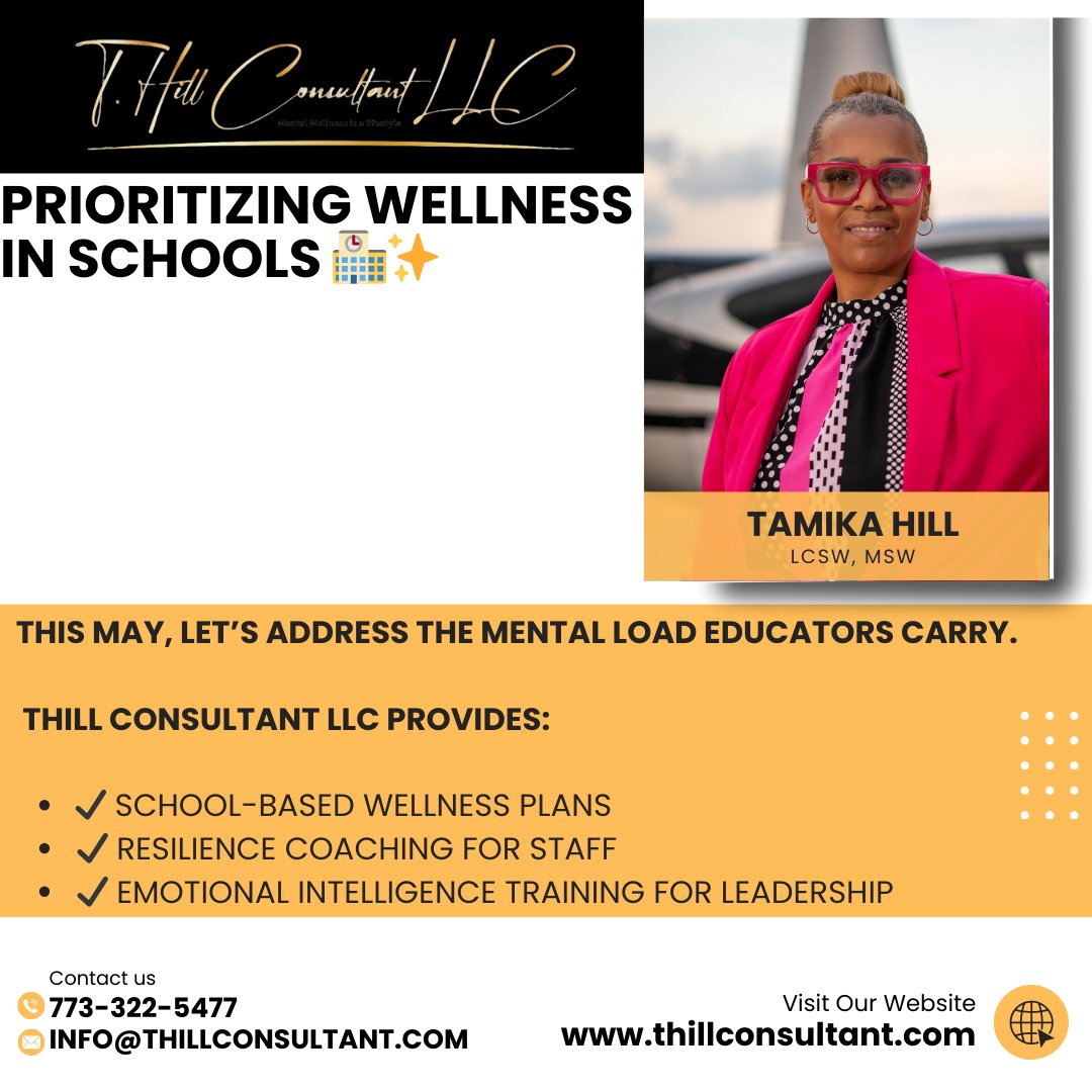 Tamika Hill (@thillconsultant) on Twitter photo Invest in your staff to empower your students.
π 773-322-5477 | βοΈ info@thillconsultant.com
π thillconsultant.com
#WellnessForEducators #MentalHealthInSchools #ThillConsultant Invest in your staff to empower your students.
π 773-322-5477 | βοΈ info@thillconsultant.com
π thillconsultant.com
#WellnessForEducators #MentalHealthInSchools #ThillConsultant