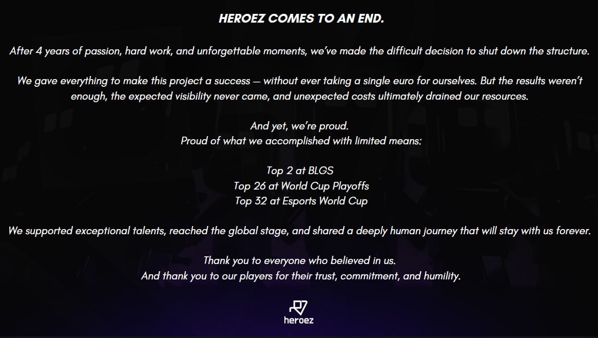 Heroez ๐คโ (@heroez_gg) on Twitter photo To all the players, ccs & staff who were part of this journey since day 1 โ thank you.
You will forever be etched in our hearts ๐
<a href="/Bastiaan0Z/">Heroez BastiaanOZ</a> <a href="/laheem14/">Heroez laheemx_</a> <a href="/EzFlashKIDZ/">Heroez EzFlashKIDZ</a> <a href="/SalvatorezID/">Heroez Salvatorez</a> <a href="/rizkyngrhh/">Kisanss</a> <a href="/WrathLKgg/">kris - LK</a> <a href="/Askyyy5/">ASKYY</a> <a href="/BleahciMApex/">BleahciM</a> <a href="/robbeN_CS/">rowbbeN</a> <a href="/Facoooooo0/">Facoooooo</a> <a href="/FFxBaByLoNs/">FFxBaByLoNs</a> <a href="/KlemmyGG/">Klemmy GG</a> To all the players, ccs & staff who were part of this journey since day 1 โ thank you.
You will forever be etched in our hearts ๐
<a href="/Bastiaan0Z/">Heroez BastiaanOZ</a> <a href="/laheem14/">Heroez laheemx_</a> <a href="/EzFlashKIDZ/">Heroez EzFlashKIDZ</a> <a href="/SalvatorezID/">Heroez Salvatorez</a> <a href="/rizkyngrhh/">Kisanss</a> <a href="/WrathLKgg/">kris - LK</a> <a href="/Askyyy5/">ASKYY</a> <a href="/BleahciMApex/">BleahciM</a> <a href="/robbeN_CS/">rowbbeN</a> <a href="/Facoooooo0/">Facoooooo</a> <a href="/FFxBaByLoNs/">FFxBaByLoNs</a> <a href="/KlemmyGG/">Klemmy GG</a>