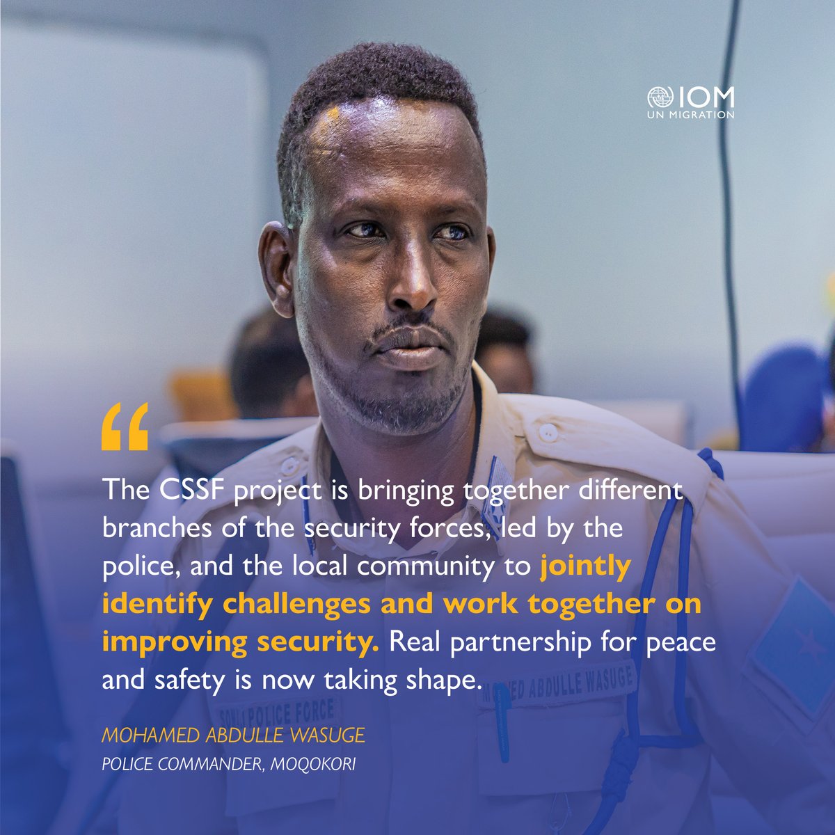 iom_somalia's tweet photo. Low trust &amp; cooperation between security forces &amp; communities makes it difficult to gather information about security threats. The Collaborative Safety and Security Framework (CSSF) project has improved collaboration for stronger, safer communities.
 
👏Supported by @UKinSomalia. https://t.co/U75VKKznRw