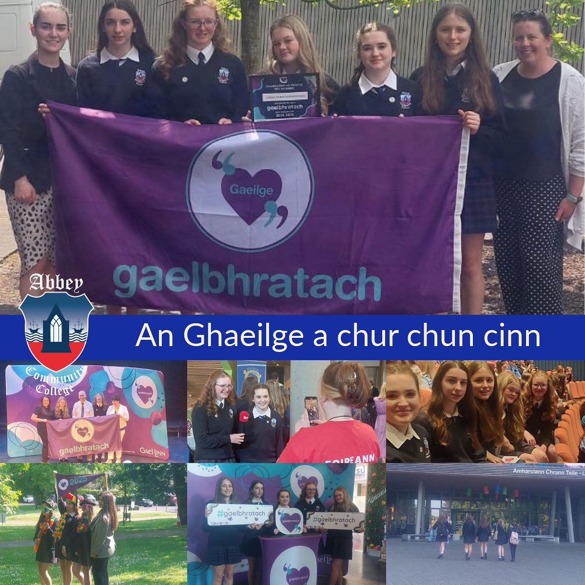 Abbey Community College, Waterford (Official) (@abbeycc_wd) on Twitter photo We’re incredibly proud to celebrate our school’s achievement in being awarded the Gaelbhratach this week.
Maith sibh go léir, go háirithe leis an gCoiste Gaeilge – your hard work, passion, and commitment to promoting Gaeilge are truly inspiring! <a href="/KCETB_Schools/">KCETB Schools</a> <a href="/Gaelbhratach_/">Gaelbhratach</a> We’re incredibly proud to celebrate our school’s achievement in being awarded the Gaelbhratach this week.
Maith sibh go léir, go háirithe leis an gCoiste Gaeilge – your hard work, passion, and commitment to promoting Gaeilge are truly inspiring! <a href="/KCETB_Schools/">KCETB Schools</a> <a href="/Gaelbhratach_/">Gaelbhratach</a>