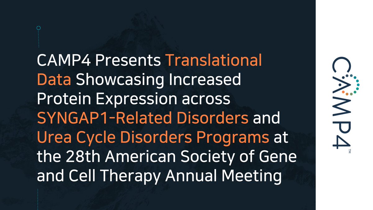 Today at #ASGCT2025, we shared new data showcasing increased #SYNGAP1 protein levels in non-human primates from our program aimed at addressing the unmet need in SYNGAP1-related disorders &amp; more progress from our RAP Platform™. Catch up on our data: bit.ly/3GZa5vg $CAMP