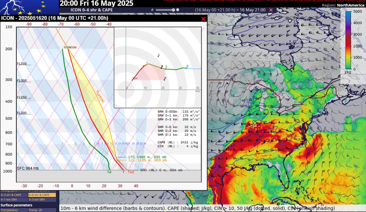 What a long stretch of very favorable conditions for severe storms today across the US. This could result in a couple of long-lived tornadic supercells that will eventually congeal into a fast-moving bow echo. SPC currently has a Moderate risk in place across the region.