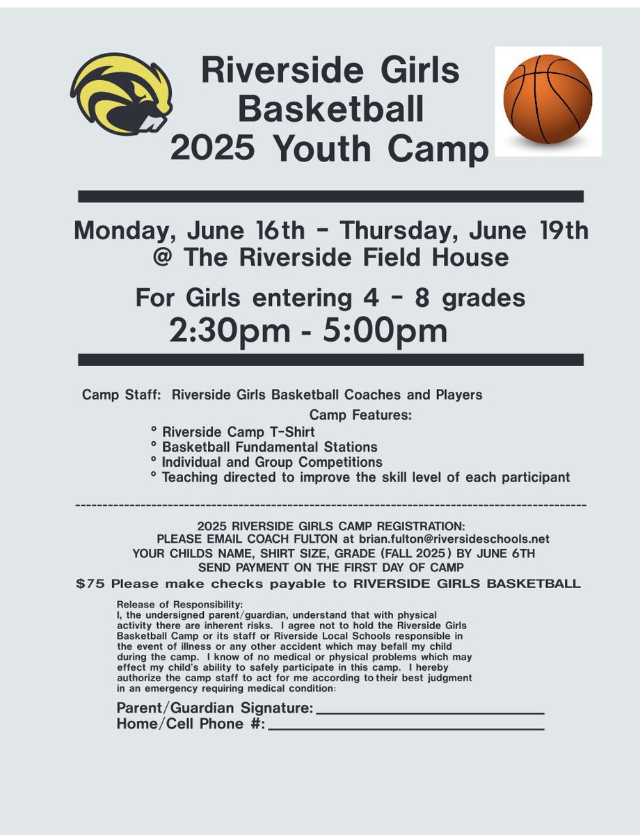Coach Fulton (@brianfulton34) on Twitter photo 1 month until the Riverside Girls Basketball Camp starts. June 16th-19th, 2:30-5pm. <a href="/RHSCourtsideCLB/">Courtside Club - Riverside HS Girls Basketball</a> <a href="/Riverside_athl/">Riverside Athletics</a> <a href="/RLSD_Beavers/">Riverside Schools</a> 1 month until the Riverside Girls Basketball Camp starts. June 16th-19th, 2:30-5pm. <a href="/RHSCourtsideCLB/">Courtside Club - Riverside HS Girls Basketball</a> <a href="/Riverside_athl/">Riverside Athletics</a> <a href="/RLSD_Beavers/">Riverside Schools</a>