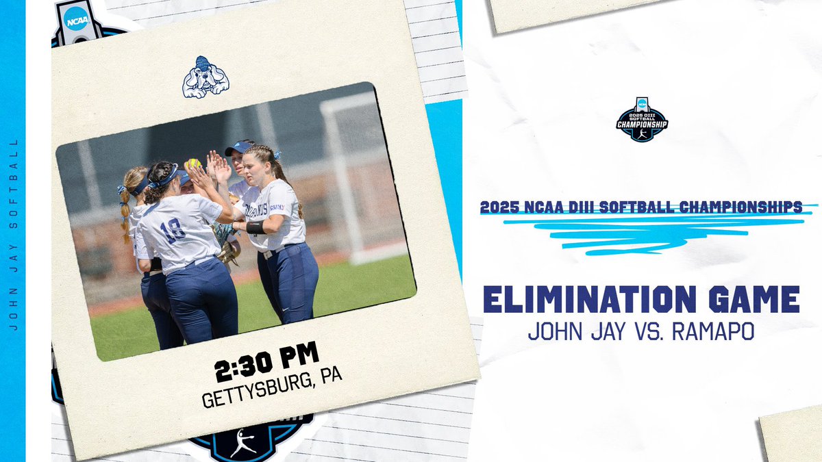 John Jay Athletics (@jjayathletics) on Twitter photo 🥎GAMEDAY🥎|| <a href="/NCAADIII/">NCAA Division III</a> SOFTBALL CHAMPIONSHIPS - Elimination Game
🆚Ramapo
🕝 2:30 PM
📍Gettysburg, PA
🏟️Bobby Jones Field
📺 tinyurl.com/sfmk6zjv
📊tinyurl.com/hkzu8sxr
📰Regional Homepage - tinyurl.com/ut3r2ymv
#️⃣ #GoBloodhounds | #cunyac | #d3sb | #BloodhoundNation 🥎GAMEDAY🥎|| <a href="/NCAADIII/">NCAA Division III</a> SOFTBALL CHAMPIONSHIPS - Elimination Game
🆚Ramapo
🕝 2:30 PM
📍Gettysburg, PA
🏟️Bobby Jones Field
📺 tinyurl.com/sfmk6zjv
📊tinyurl.com/hkzu8sxr
📰Regional Homepage - tinyurl.com/ut3r2ymv
#️⃣ #GoBloodhounds | #cunyac | #d3sb | #BloodhoundNation