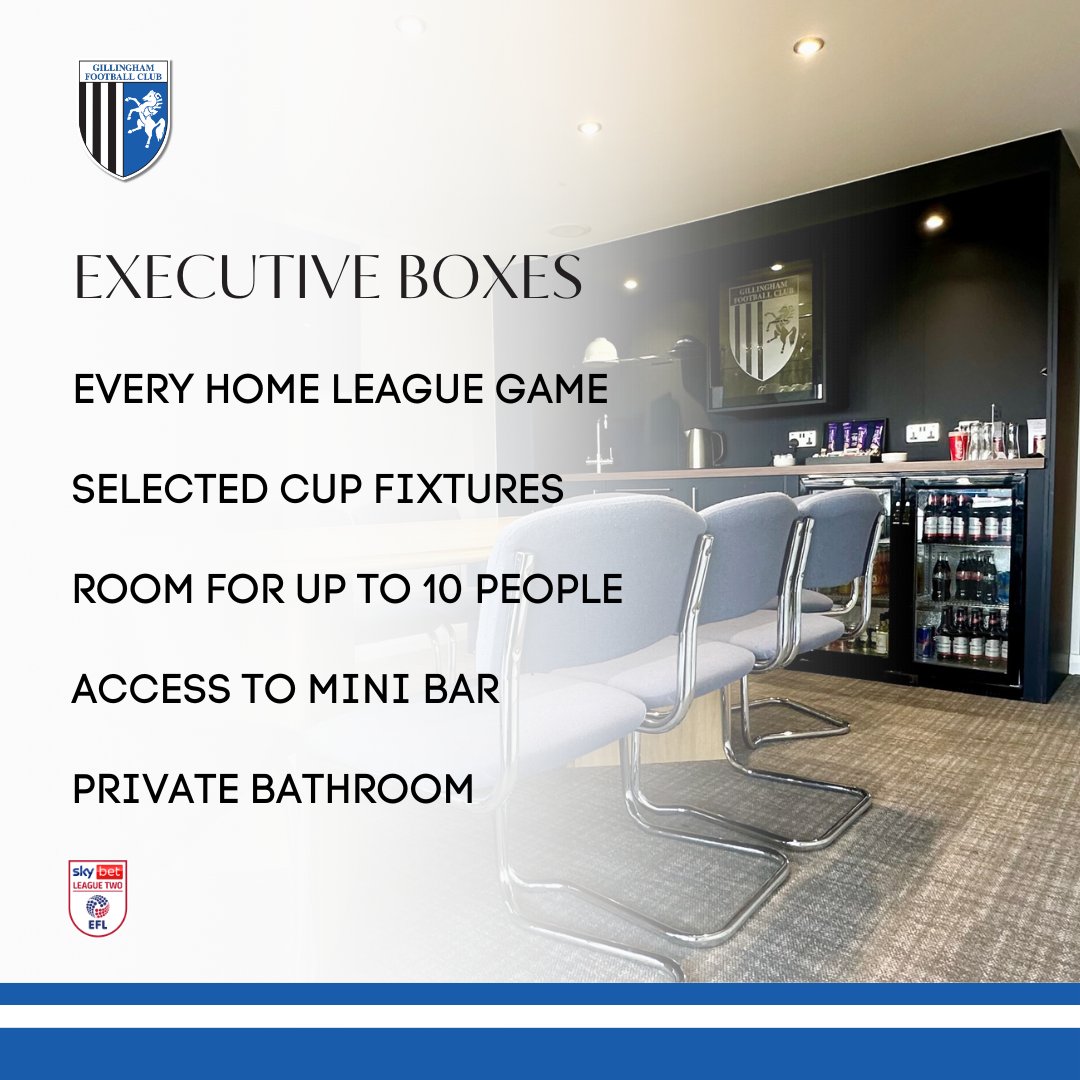 Gillingham FC (@thegillsfc) on Twitter photo ๐๐ข๐ฆ๐ข๐ญ๐๐ ๐๐ฏ๐๐ข๐ฅ๐๐๐ข๐ฅ๐ข๐ญ๐ฒ ๐ซ๐๐ฆ๐๐ข๐ง๐ฌ!
Watch every kick of the 2025/26 league season from the comforts of your own executive box ๐ฅ
Get in touch to find out more:
๐ฑ 01634 300000
๐ป sales@priestfield.com
#Gills | <a href="/GFC_Commercial/">GFC Commercial</a> ๐๐ข๐ฆ๐ข๐ญ๐๐ ๐๐ฏ๐๐ข๐ฅ๐๐๐ข๐ฅ๐ข๐ญ๐ฒ ๐ซ๐๐ฆ๐๐ข๐ง๐ฌ!
Watch every kick of the 2025/26 league season from the comforts of your own executive box ๐ฅ
Get in touch to find out more:
๐ฑ 01634 300000
๐ป sales@priestfield.com
#Gills | <a href="/GFC_Commercial/">GFC Commercial</a>