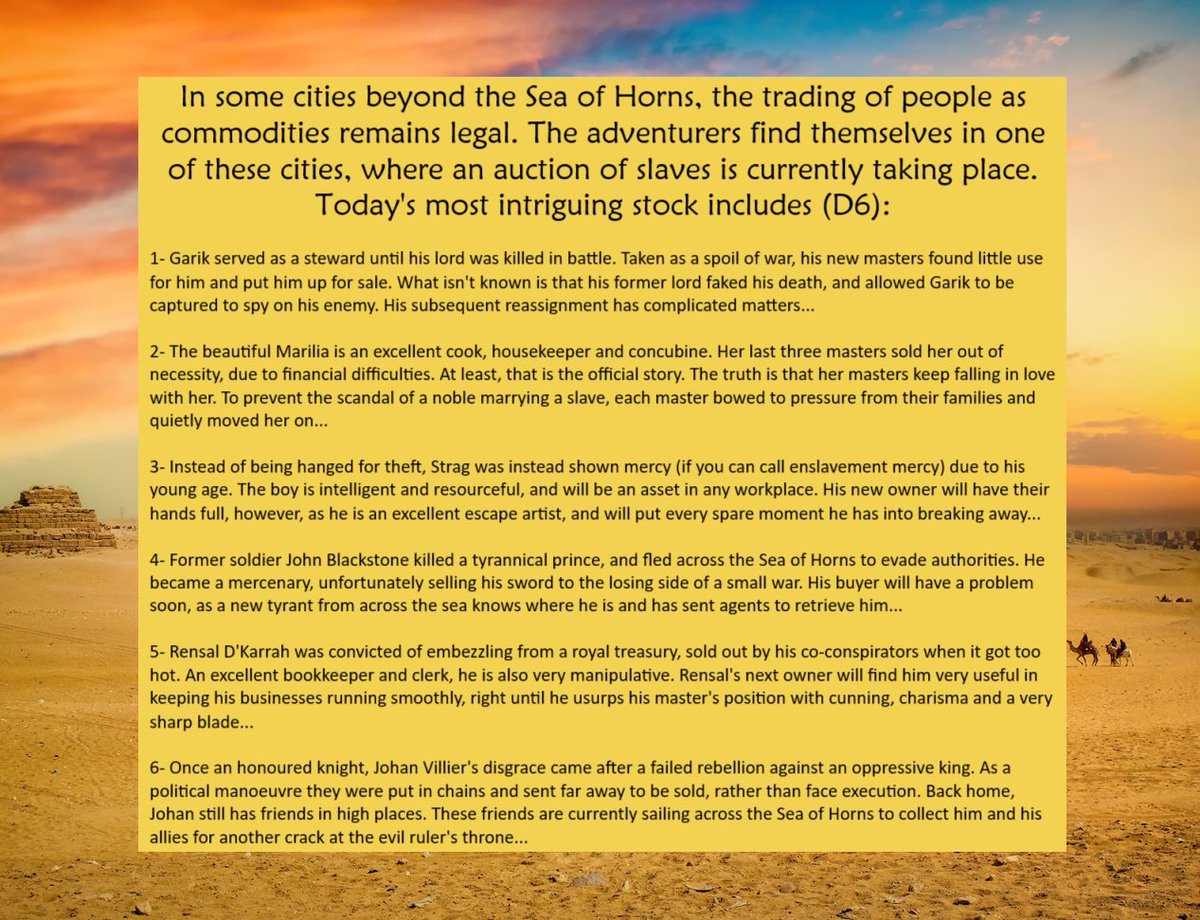 Slave Auction #fantasy #dnd #ttrpg #d20 #fun #nerd #dungeonsanddragons #rpg #desert #islands #adventure #shiftingsands patreon.com/GrapplingHooks