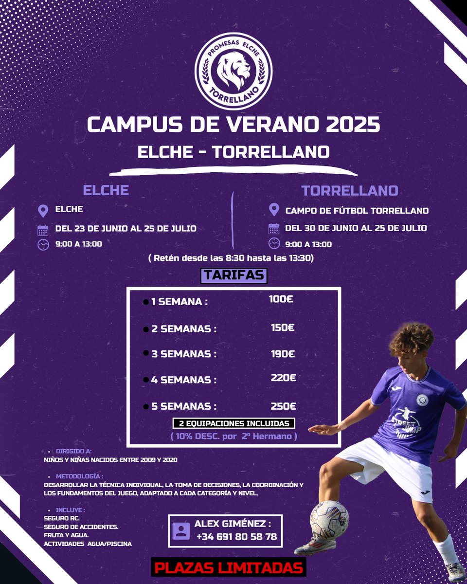 Promesas Elche - AC Torrellano (@promesascantera) on Twitter photo โฝ๏ธ๐ฅ ยกEl fรบtbol no se detiene este verano!
๐๏ธ Campus de Verano 2025
๐ฏ Mejora tus habilidades, haz nuevos amigos y vive una experiencia รบnica.
๐ฃ Plazas limitadas
โช ยกInscrรญbete ya y asegura tu plaza!
๐ฒ Alex Gimรฉnez: +34 691 805 878
๐ฉ INSCRรBETE:
forms.gle/KX6cV21eh9KQJPโฆ โฝ๏ธ๐ฅ ยกEl fรบtbol no se detiene este verano!
๐๏ธ Campus de Verano 2025
๐ฏ Mejora tus habilidades, haz nuevos amigos y vive una experiencia รบnica.
๐ฃ Plazas limitadas
โช ยกInscrรญbete ya y asegura tu plaza!
๐ฒ Alex Gimรฉnez: +34 691 805 878
๐ฉ INSCRรBETE:
forms.gle/KX6cV21eh9KQJPโฆ