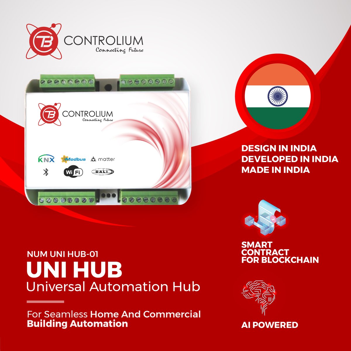 ControliumBT's tweet photo. UNI HUB - Universal Automation Hub
is a comprehensive solution for seamless Home and Commercial Building Automation.

UNI HUB Features:
- Multi-Protocol Compatibility
- Flexible Integration
- Future-Proof
- Effortless Control

#ControliumBT #MadeInIndia #UniversalAutomationHub https://t.co/FJPXg7Af8F