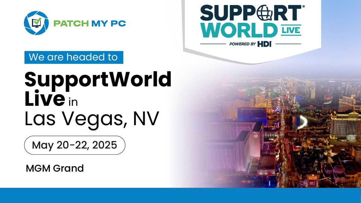 PatchMyPC's tweet photo. Catch us at #SupportWorld Live next week!
We’re proud to sponsor this must-attend event, May 20-22nd! Let’s talk #patching, automation, and how we’re helping IT teams simplify software management at scale.
Stop by booth #523 to say hi, see what we’re all about, and grab some #PatchMyPC swag while you’re at it!
Learn more ➡️ https://t.co/cFsDuGEffU
#ITCommunity #SysAdminLife #EndpointManagement #ConfigMgr #MSIntune