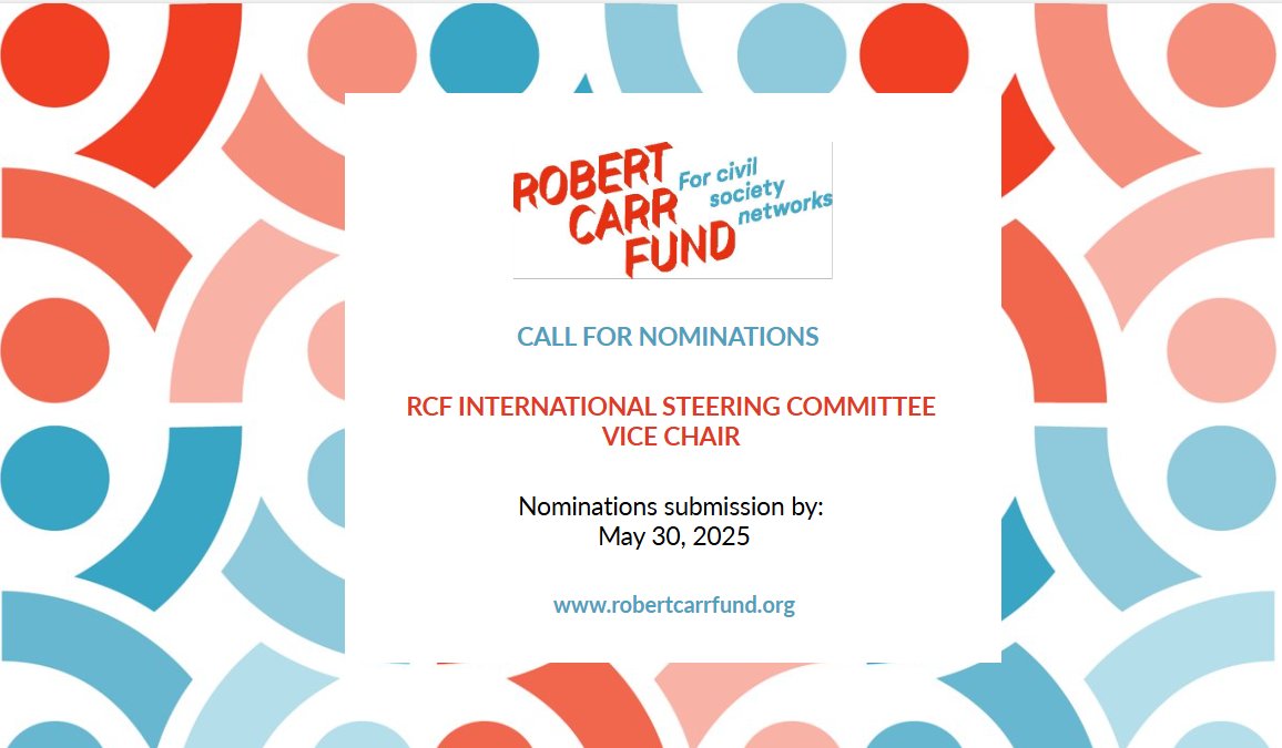 Robert Carr Fund (@robertcarrfund) on Twitter photo <a href="/RobertCarrFund/">Robert Carr Fund</a> announces Call for Nominations for the Vice Chair of the International Steering Committee, who together with Chair will guide Fund's decision-making process.
Read more and submit nomination: bit.ly/44FW6nX
#CommunitiesFirst <a href="/RobertCarrFund/">Robert Carr Fund</a> announces Call for Nominations for the Vice Chair of the International Steering Committee, who together with Chair will guide Fund's decision-making process.
Read more and submit nomination: bit.ly/44FW6nX
#CommunitiesFirst