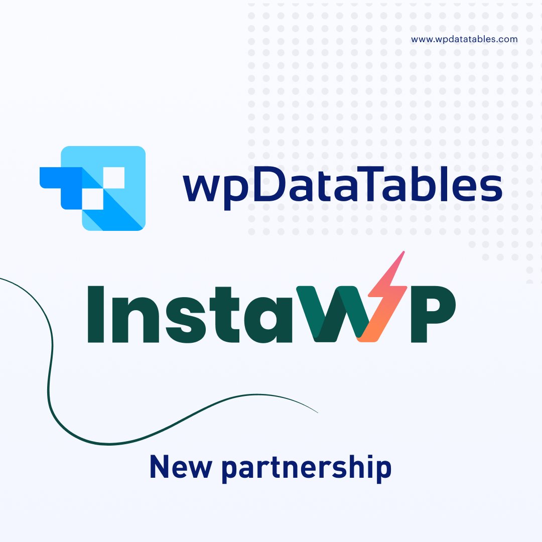 wpdatatables's tweet image. 🤝 We’ve partnered with @insta_wp ! 🚀
We’re thrilled to announce our new partnership with InstaWP, the fastest way to spin up WordPress staging sites in seconds!
Now you can test and experience the power of wpDataTables in a fully functional WordPress environment — instantly.