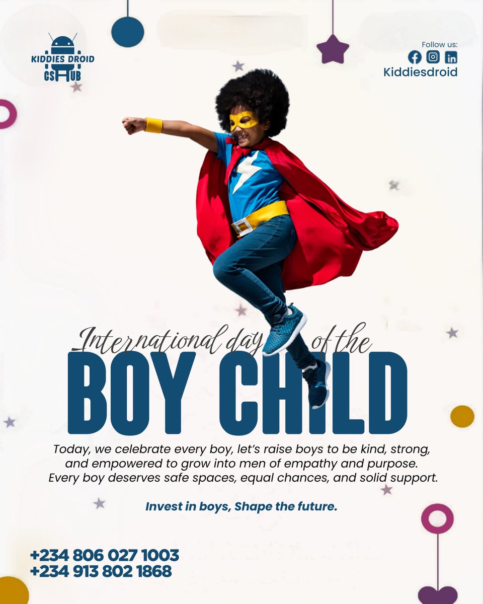 KiddiesdroidH's tweet image. Happy International Day of the Boy Child!

At KiddiesDroid, we believe every boy deserves access to tools, knowledge, and safe spaces that empower them to dream big and lead with empathy.

#InternationalDayOfTheBoyChild #InvestInBoys #KiddiesDroid #EmpowerTheBoyChild #Tech
