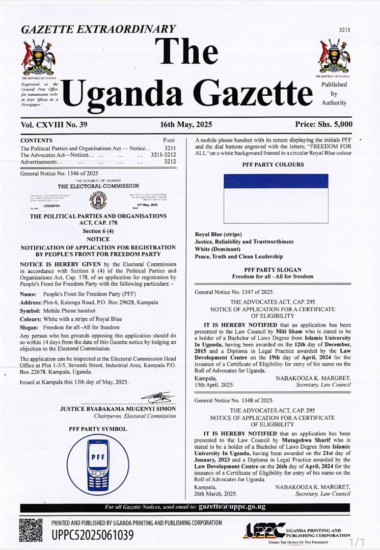 People's Front For Freedom! Now let the work begin. I will command from Hoima City and Bunyoro! The struggle for Freedom will inevitably be won! Congratulations to all the promoters/members. Together we can!