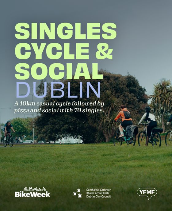 Last chance to sign up for our unique singles cycle and mingling event! Join us this evening at 6pm for cycling and pizza!  Register bit.ly/3S6SKCY #BikeWeek2025  @yourfriendmyfriend.ie