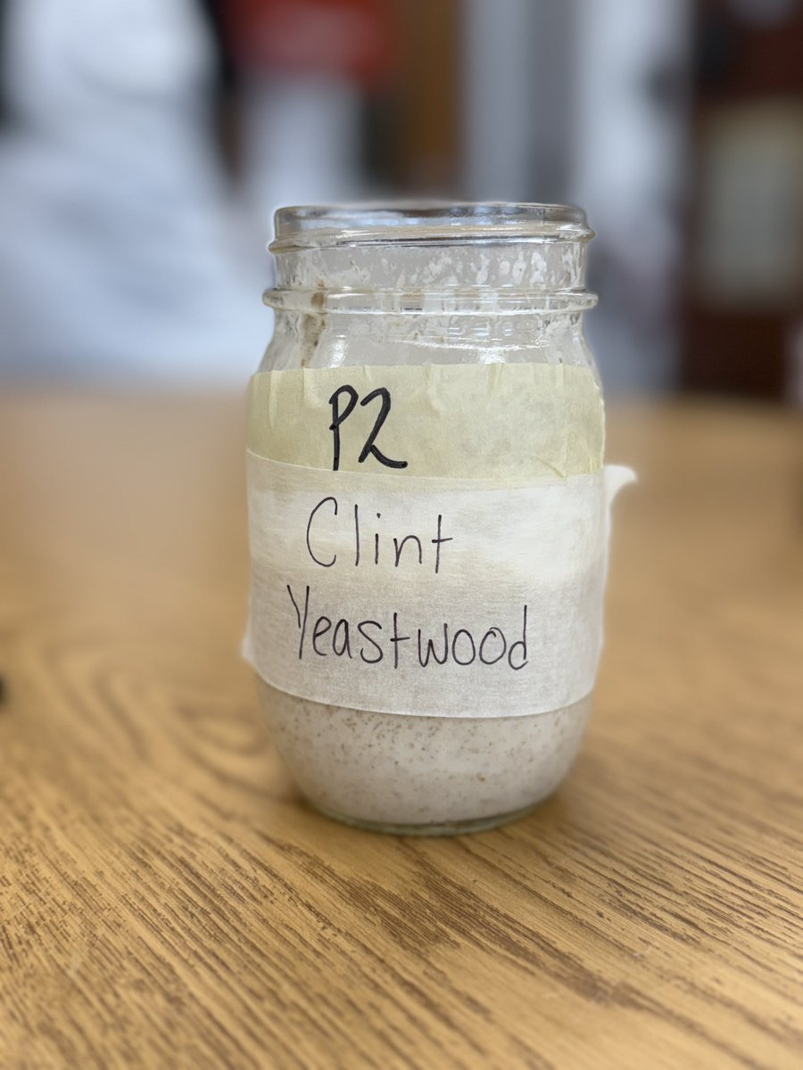 #OHSFACSBakeshop he has been been named. Introducing p2’s Sourdough Starter Clint Yeastwood, shout out to Mr. Stein for the name suggestion!! (<a href="/MitchBickman/">M Bickman</a>)
