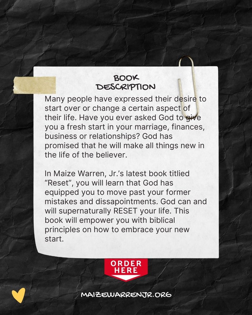 MaizeWarrenJr's tweet photo. "Reset"
🚨Get your copy today at https://t.co/XVJwJcfHYB
#commitment2025 #author #bookclub #nola #neworleans #maizewarrenjrministries #maizewarrenjr #bookstagram #bookish #bookmerch #bookmarks #bookshelves #reset @tanethiawarren https://t.co/PYpnSzbLE7