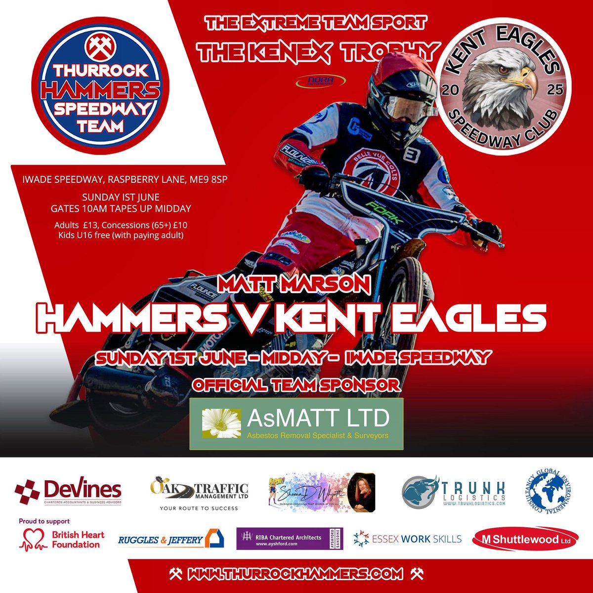 Thurrock Hammers Ltd (@thurrockhammers) on Twitter photo The Hammers v The Kent Eagles.
Racing for the KenEx Trophy.
The Thurrock <a href="/AsmattL/">Asmatt Limited</a> Hammers team is complete.
Welcome to our final #Hammer Matt Marson.
๐๏ธ Sunday 1st June
๐ Gates: 10am First race: Midday
๐<a href="/IwadeSpeedway/">Iwade Speedway</a>
๐ท Ian Charles
#WeAreThurrocksHammers โ๏ธโ๏ธ The Hammers v The Kent Eagles.
Racing for the KenEx Trophy.
The Thurrock <a href="/AsmattL/">Asmatt Limited</a> Hammers team is complete.
Welcome to our final #Hammer Matt Marson.
๐๏ธ Sunday 1st June
๐ Gates: 10am First race: Midday
๐<a href="/IwadeSpeedway/">Iwade Speedway</a>
๐ท Ian Charles
#WeAreThurrocksHammers โ๏ธโ๏ธ