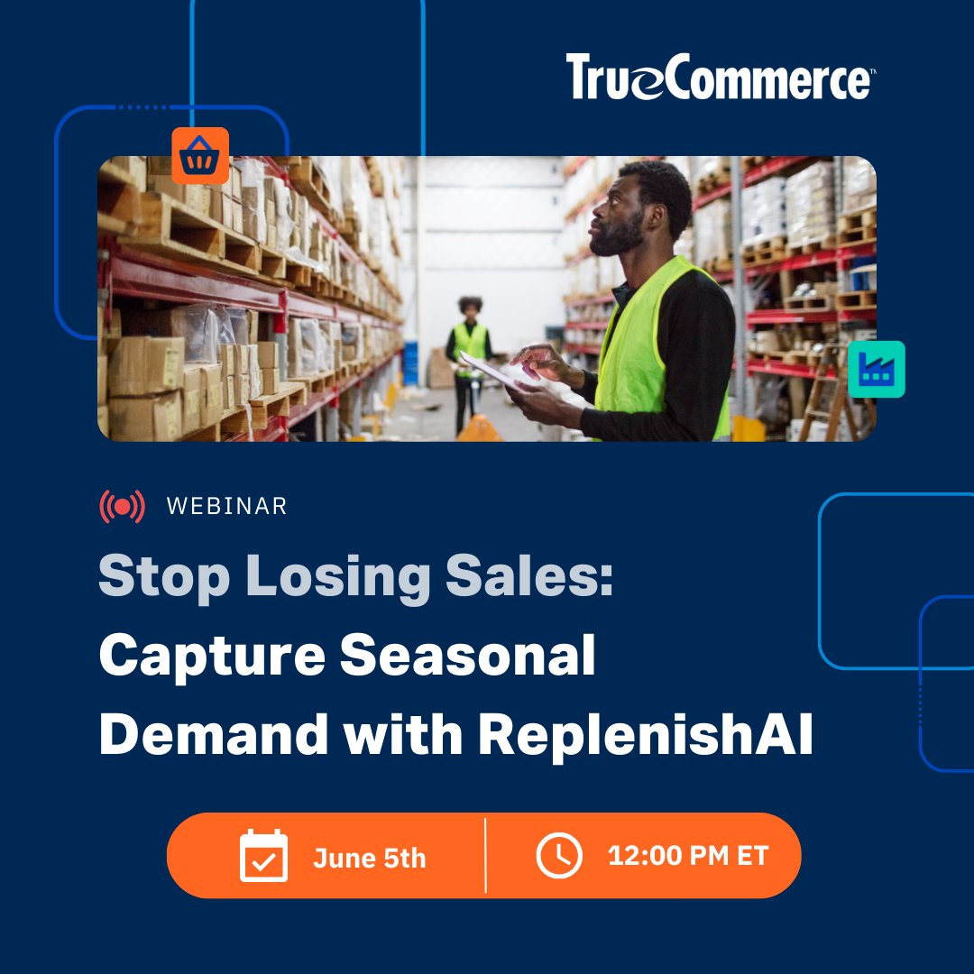 🚨 Don’t let stockouts kill your seasonal sales.
Join us live on June 5 at 12 PM ET for a deep dive into ReplenishAI, the AI-powered solution helping suppliers optimize inventory and stay ahead of demand.

👉 Save your seat: truecommerce.com/resource/stop-…
#VMI #AI #InventoryManagement