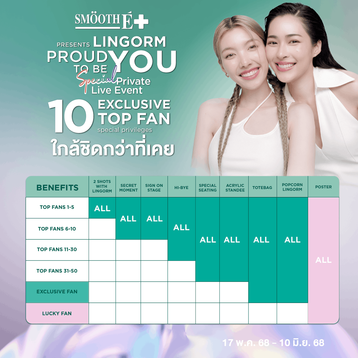 SMOOTH-E Presents LINGORM PROUD TO BE YOU
Moment ที่จะได้ใกล้ชิด
ช่วงเวลาที่อบอวลด้วยความรัก
และจุดเริ่มต้นของการ “ภูมิใจในตัวเอง”...แบบไม่ต้องสมบูรณ์แบบ

นี่คืออีเวนต์ที่จะพาทุกคน นั่งไทม์แมชชีนย้อนเวลา⏳
กลับไปสู่ “จุดเริ่มต้น” ของหลิงออม
ที่เต็มไปด้วยคำถาม ความไม่มั่นใจ และความรักที่ค่อยๆ เติบโต
จนกลายเป็น “ความรักที่กล้าพูดได้เต็มเสียงว่า — "PROUD TO BE YOU💜”

ครั้งนี้ หลิงออมพร้อมจะพาทุกคนกลับไป ในช่วงเวลาที่น่าจดจำ
แล้วคุณล่ะ… พร้อมหรือยัง? ที่จะยอมรับ และรักตัวเอง...แบบที่คุณเป็น
💚 เพราะบางโมเมนต์...มีความหมายเกินกว่าจะดูผ่านหน้าจอ
 
📍22 มิ.ย. 2568 (วันอาทิตย์)
📌IMAX PARAGON CINEPLEX
#LingOrmProudToBeYou
#SmoothExLingOrm

ช้อปได้ที่ร้านค้า และ ช่องทางออนไลน์ที่ร่วมรายการ
Line Shop : https://t.co/O9NlfaJ5KG
Website : https://t.co/iISmXjPyFt
ร่วมกิจกรรมตั้งแต่วันที่ 17 พ.ค. 68 - 10 มิ.ย. 68 
ประกาศผลผู้โชคดี 18 มิ.ย 68
ยืนยันสิทธิ์ภายใน 20 มิ.ย. 68
ติดตามรายละเอียดเพิ่มเติม และ ประกาศผู้โชคดีทาง Smooth-E Thailand Facebook​

📍ลงทะเบียน : https://t.co/G036VKVrWW
📍อ่านรายละเอียดและเงื่อนไข คลิก https://t.co/Qb2C9S2NNC

#หลิงออม #หลิงหลิงคอง #LingOrm #ออมกรณ์ #เจ้าความรัก