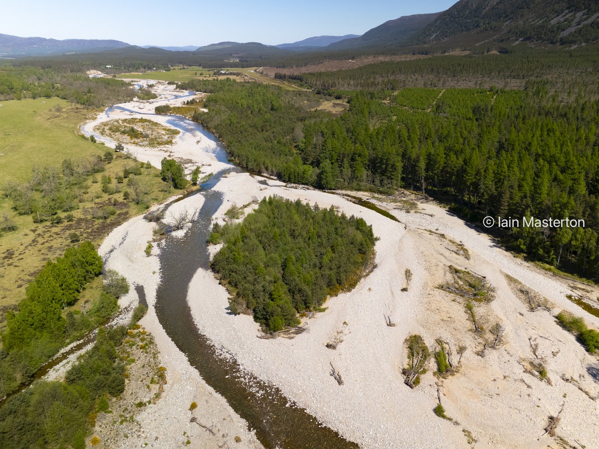 Aerial views of River Feshie in Cairngorms National Park with very low water levels due to prolonged dry weather. <a href="/ScottishEPA/">Scottish Environment Protection Agency (SEPA)</a> has classed the river as being of Moderate Scarcity .