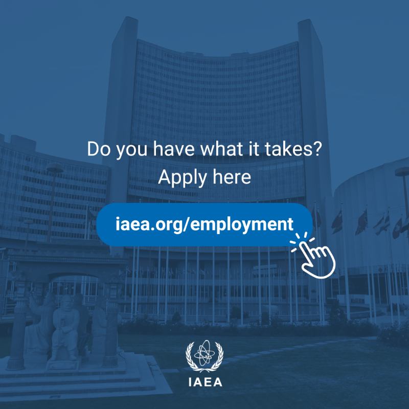 iaeaorg's tweet photo. Are you eager to make a meaningful contribution to global peace and security? We're looking for dedicated individuals like you to join our team of Nuclear Safeguards Inspectors.

Learn more and apply here: https://t.co/2a6nZWJzy8