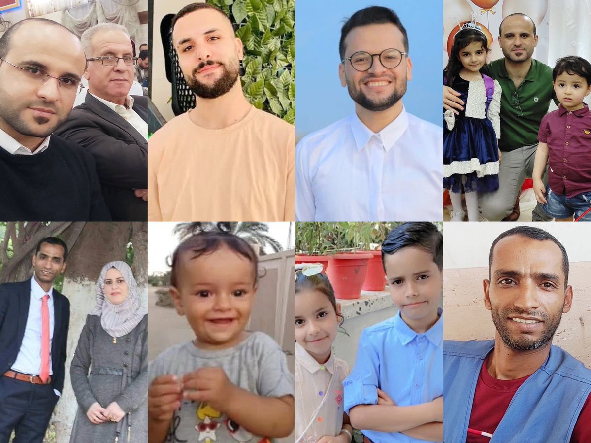 Qadeyah1's tweet photo. ارتقاء الأشقاء مؤمن وخليل ومعاذ ودينا وشهد وآلاء إبراهيم التتري ووالدتهم، وزوجة خليل الحكيمة دعاء سعدات وأطفالهما، وزوج آلاء الأستاذ رامز حنونة وأطفالهما، في مجرْرة بحق العائلة في مخيم جباليا، وهي عائلة الشّهـ.ـيد إبراهيم التتري الذي ارتقى في أولى أيام الحـرب. https://t.co/KIoFvemPnH