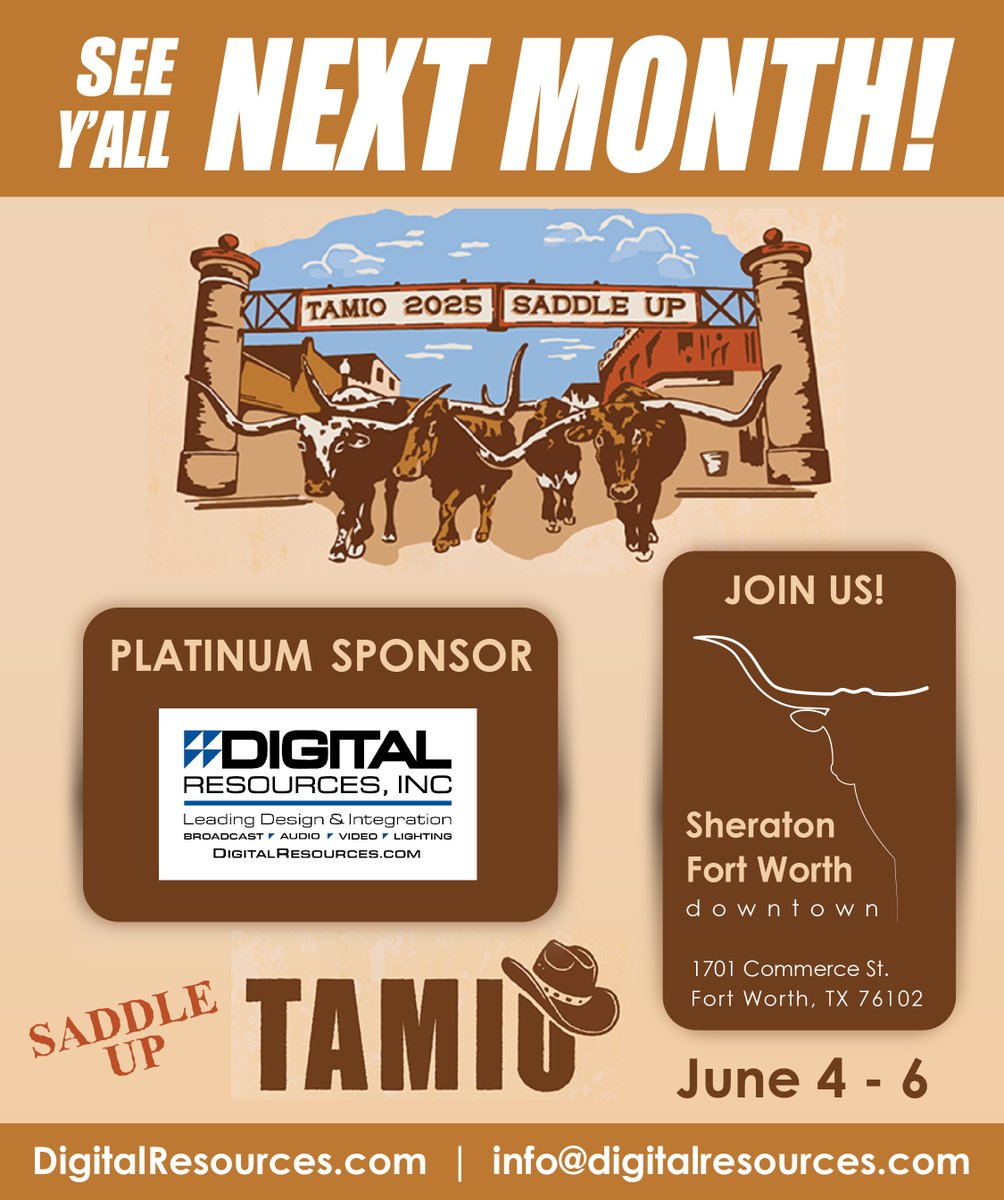 👉 Digital Resources is excited to announce we’re a 2025 Platinum Sponsor at TAMIO!

📅 Sheraton Fort Worth Downtown: June 4 - 6

🤠🐴 We’ll see y’all early next month!
#DRI #digitalresourcesinc #digiknowdri #tamio #forthworthtx #fortworth #platinum #PlatinumSponsor