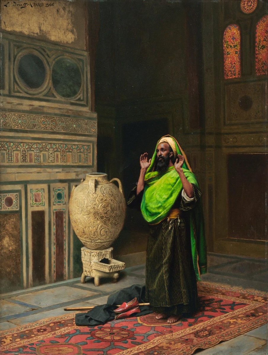 beysportpassel's tweet photo. “Morning Prayer” - Ludwig Deutsch
Paris | circa 1906

The Morning Prayer is a powerful and noble evocation of the Muslim world's rites and religion. A man is absorbed in prayerful contemplation facing towards the Kaaba in Mecca. https://t.co/pinTAjtPK8