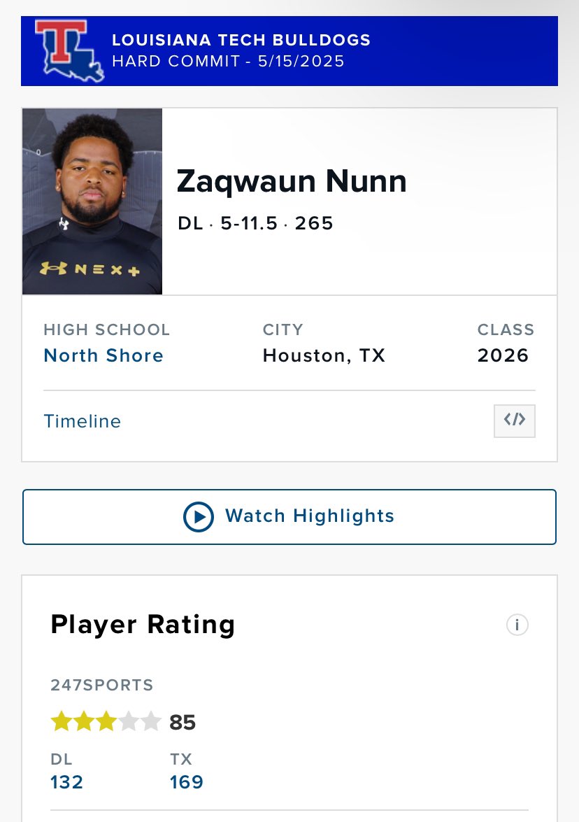Zaqwaun Nunn (@zaqwaunnunn) on Twitter photo Blessed to be rated a 3⭐️ <a href="/LATechFB/">LA Tech Football 🏈</a> <a href="/SCumbie_LaTech/">Sonny Cumbie</a> <a href="/CoachPRandolph/">Paul Randolph</a> #barklouder #godawgs <a href="/RecruitEastside/">Recruit North Shore</a> <a href="/coachgcross/">Garrett Cross</a> <a href="/CoachJosephNSSH/">♍️ Ashanté Joseph</a> <a href="/Perroni247/">Brian Perroni</a>
<a href="/dctf/">Dave Campbell's — TexasFootball.com</a> <a href="/GPowersScout/">Greg Powers 🏟️</a> <a href="/BleedTechBlue/">BleedTechBlue</a> <a href="/On3Recruits/">On3 Recruits</a> <a href="/Rivals/">Rivals</a> Blessed to be rated a 3⭐️ <a href="/LATechFB/">LA Tech Football 🏈</a> <a href="/SCumbie_LaTech/">Sonny Cumbie</a> <a href="/CoachPRandolph/">Paul Randolph</a> #barklouder #godawgs <a href="/RecruitEastside/">Recruit North Shore</a> <a href="/coachgcross/">Garrett Cross</a> <a href="/CoachJosephNSSH/">♍️ Ashanté Joseph</a> <a href="/Perroni247/">Brian Perroni</a>
<a href="/dctf/">Dave Campbell's — TexasFootball.com</a> <a href="/GPowersScout/">Greg Powers 🏟️</a> <a href="/BleedTechBlue/">BleedTechBlue</a> <a href="/On3Recruits/">On3 Recruits</a> <a href="/Rivals/">Rivals</a>