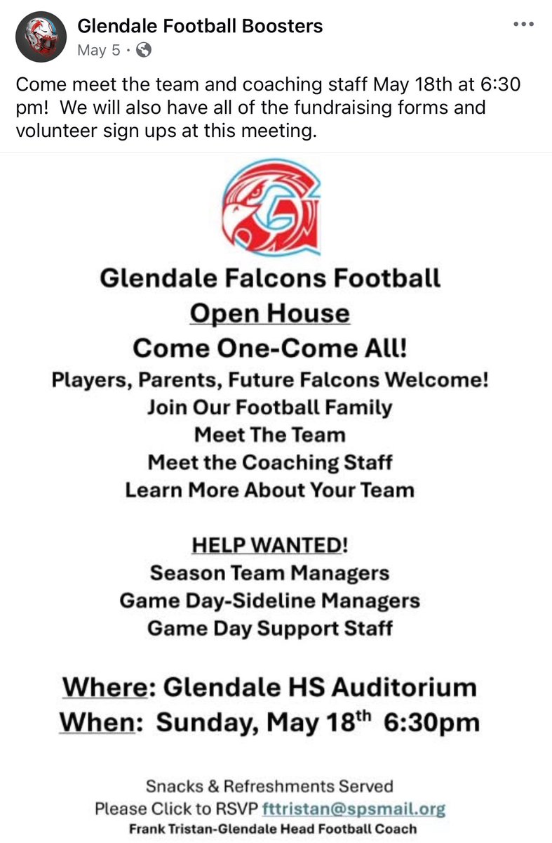 Calling all Glendale supports and fans!  We’d love to see you Sunday!