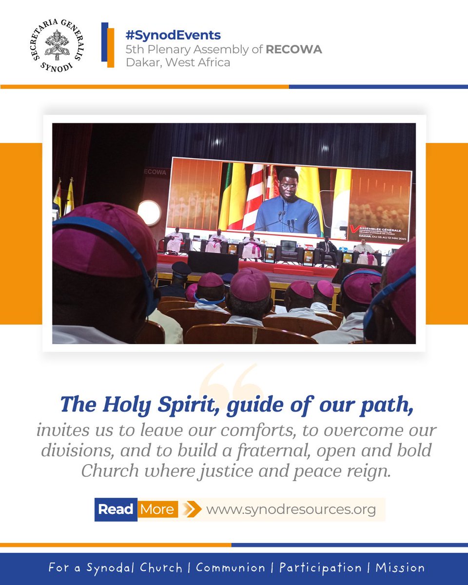 Synod_va's tweet photo. #SynodEvent In the Final Message of their 5th Plenary Assembly, Bishops of #recowa also stated:
The #HolySpirit, guide of our path, invites us to leave our comforts, to overcome our divisions....
Read more here: https://t.co/cbObp0f7DH #africa #synodality #synod #Listen https://t.co/ZX2VyBxI6R