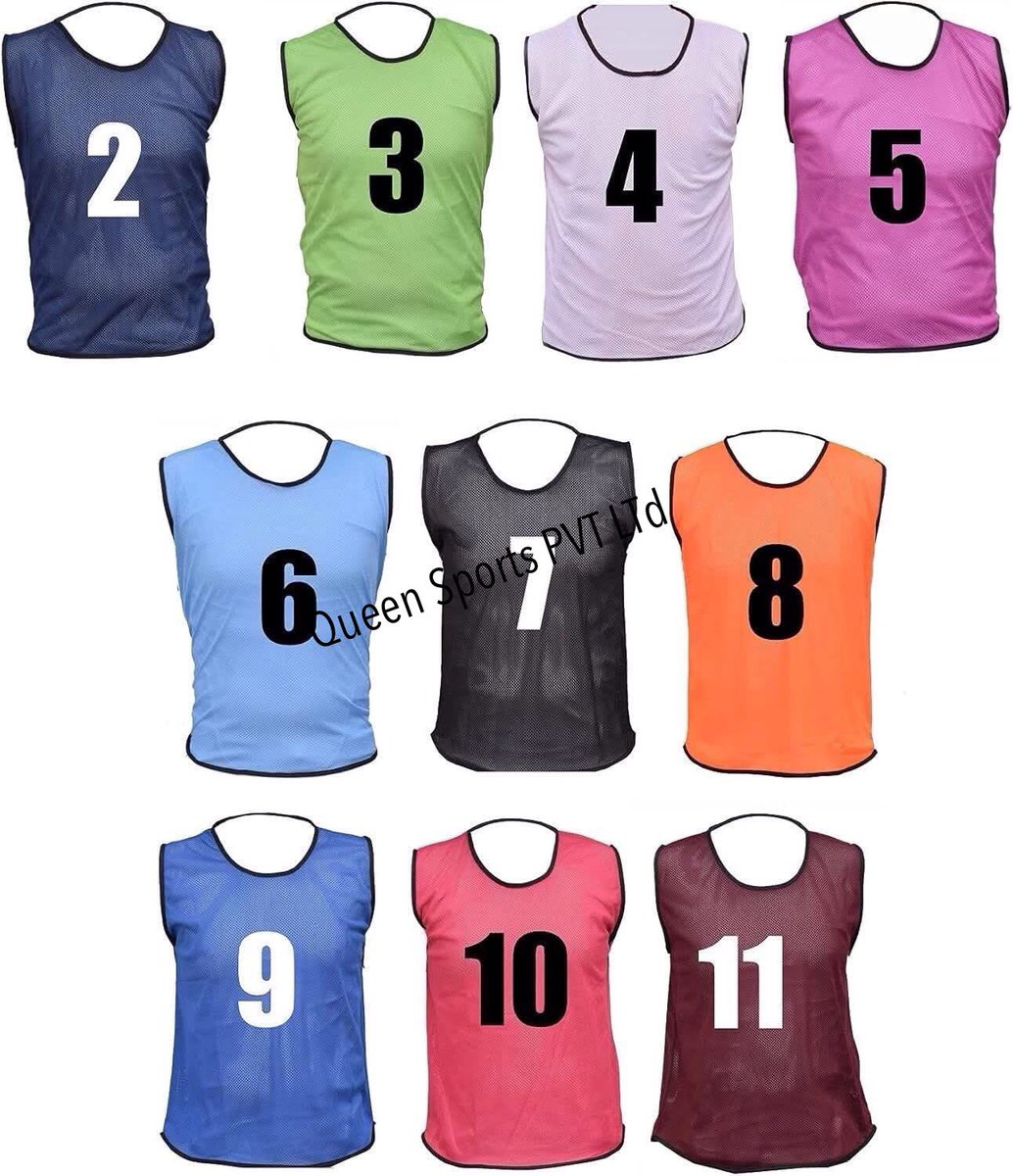 High Quality Football Mesh Training Vest Bibs with Premium Quality Stuff and Nice Stitching Around Neck And Arms,
Fabric 100% Polyester and Cotton Magzri Around the Neck And Arms,
Customise Your Logo Heat Transfer Sticker Printing!

Queen Sports PVT LTD,