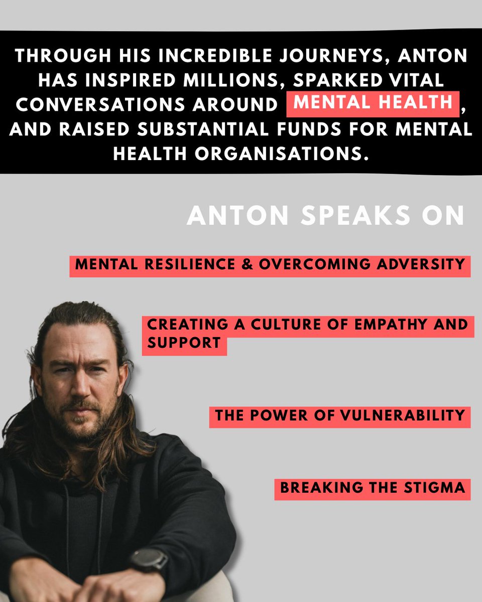 Front Row Speakers (@frspeakers) on Twitter photo Veteran, world record holder, author, and speaker, Anton Nootenboom is on a mission to change the conversation around mental health.
📧 welcome@frontrowspeakers.com Veteran, world record holder, author, and speaker, Anton Nootenboom is on a mission to change the conversation around mental health.
📧 welcome@frontrowspeakers.com
