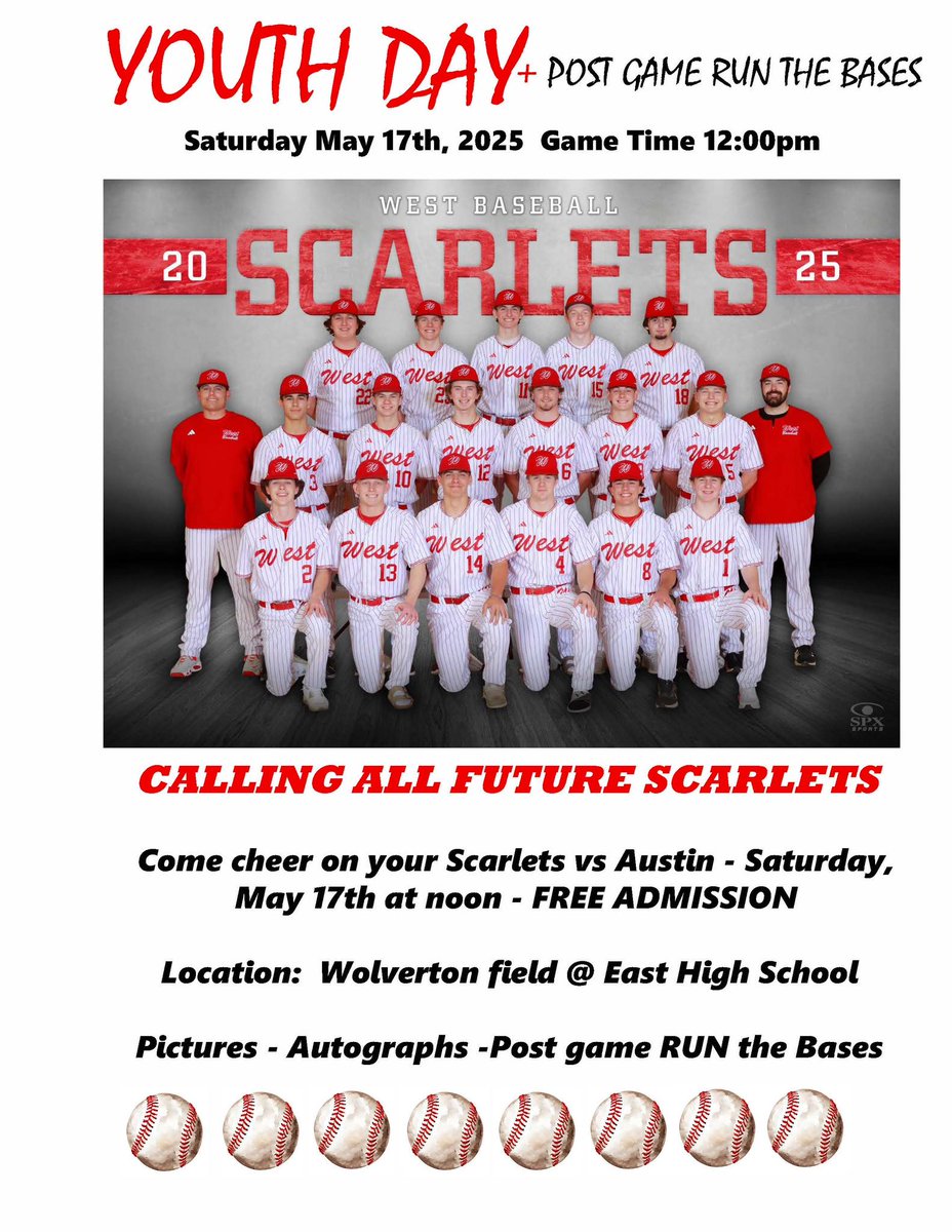 Please join us at Wolverton Field at noon on Saturday for Youth Day, as the Scarlets take on Austin!
