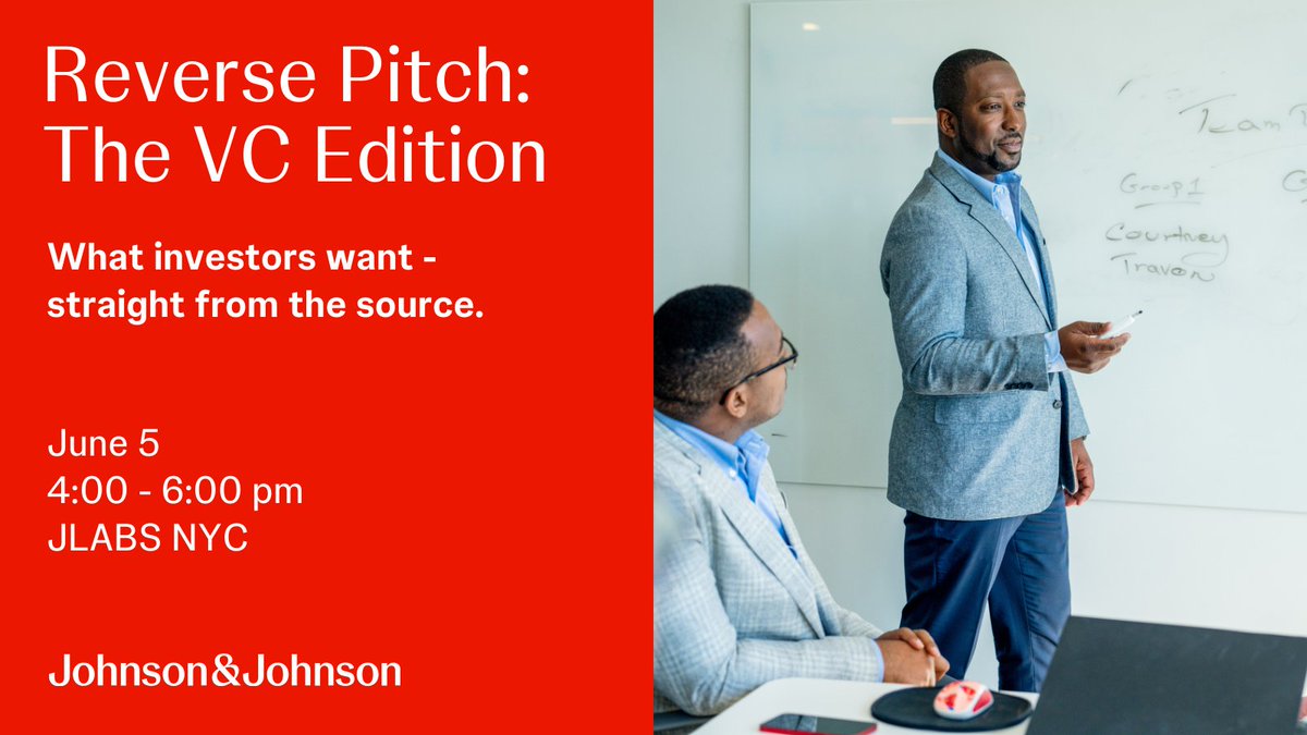 We’re partnering with top VCs for Reverse Pitch: The VC Edition
June 5 | 4–6 PM @ JLABS NYC.

Hear from JJDC, Curie Bio, and Two Bear Capital on what investors really want in a live reverse pitch + panel format.

Register: jji.jnj/3SvbjAW