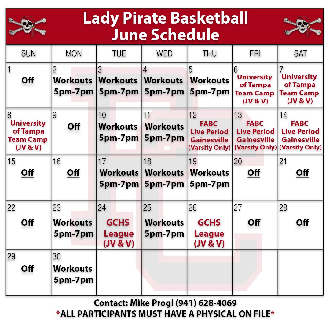 PCHS Lady Pirates (@pcladypiratesbb) on Twitter photo All incoming and returning players, check out our summer workouts and team camp schedule for the month of June. 🔴⚫️🏀
<a href="/PirateNationPC/">PC Pirate Athletics</a> <a href="/CoachCed55/">Coach Cedric</a>
<a href="/CoachTrav89/">Travis Pereira</a> <a href="/UTampaWBB/">Tampa Women’s Basketball</a>
<a href="/FABCHoops/">FABC Hoops</a> All incoming and returning players, check out our summer workouts and team camp schedule for the month of June. 🔴⚫️🏀
<a href="/PirateNationPC/">PC Pirate Athletics</a> <a href="/CoachCed55/">Coach Cedric</a>
<a href="/CoachTrav89/">Travis Pereira</a> <a href="/UTampaWBB/">Tampa Women’s Basketball</a>
<a href="/FABCHoops/">FABC Hoops</a>
