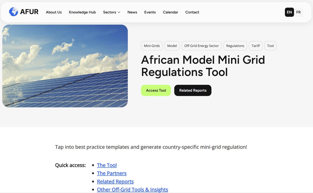 GET_transform's tweet image. Game-changer for Africa’s mini-grid sector! 🚀⚡
#AFUR's new #AfricanModelMiniGridRegulationsTool allows to generate best practice regulations that are 70-90% implementation-ready within hours!
➡️get-transform.eu/boost-for-harm…